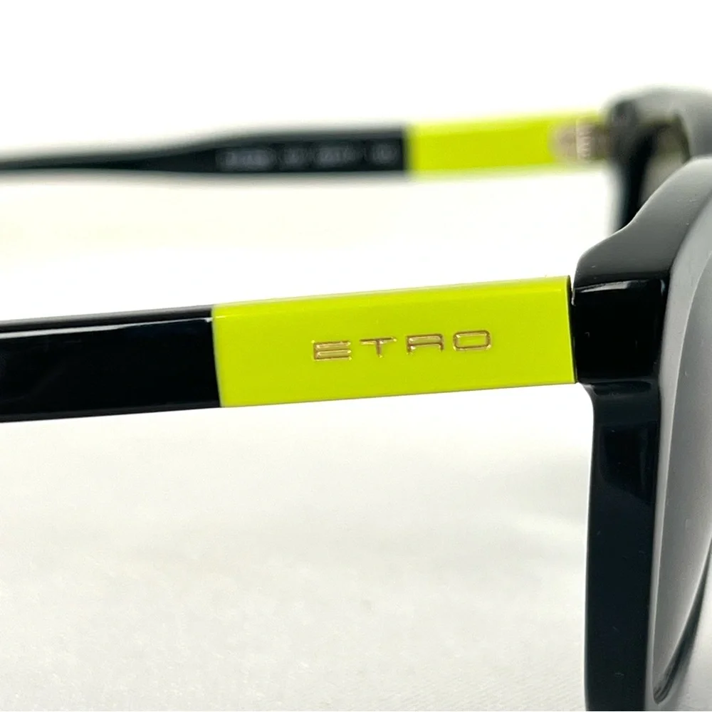 ETRO ET632S 010 Black Cat Eye Style Lenses Black Neon Green Frame Sunglasses
